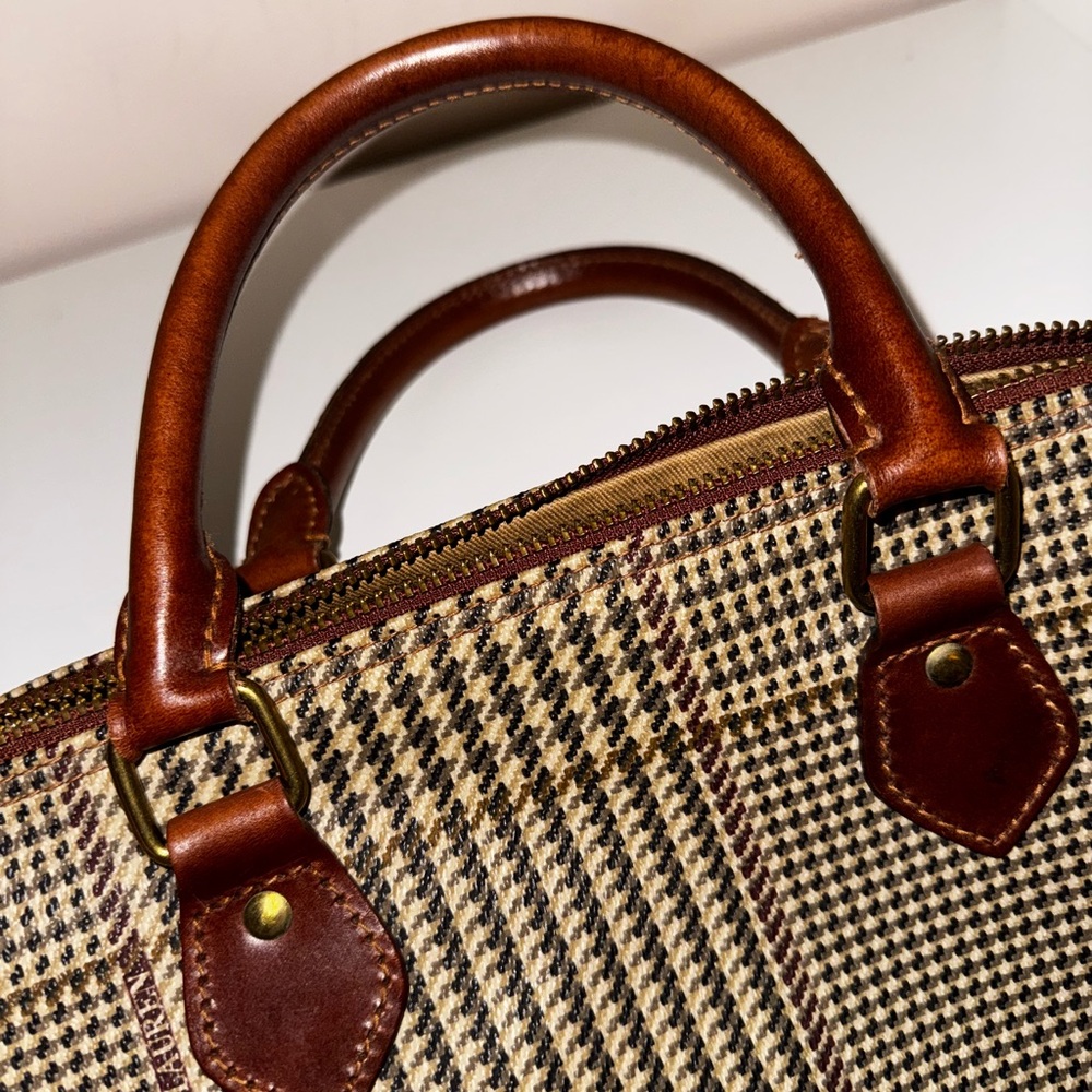 VINTAGE Y2K Polo Ralph Lauren Plaid Mini Boston Houndstooth Leather Handbag - Picture 7 of 8